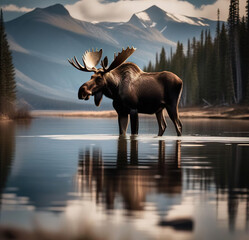 Moose in a river