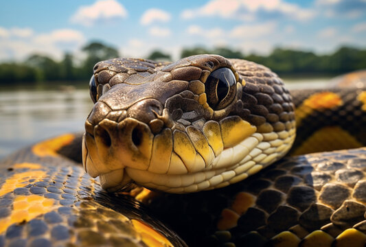 anaconda snake near the river. Ai generated Images