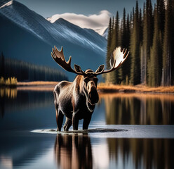 Moose in a river