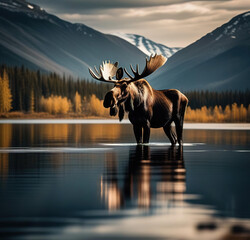 Moose in a river