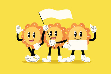 Groovy Flower Retro Character Illustration