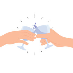 Hands holding glasses with cheers or drinking toast to friendship vector illustration