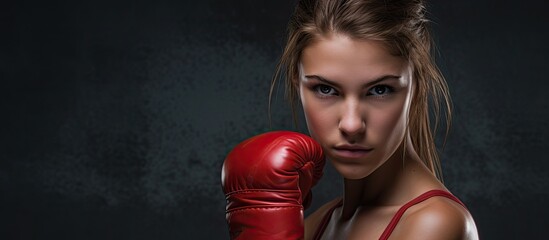 Red hand wraps on a young female boxer.