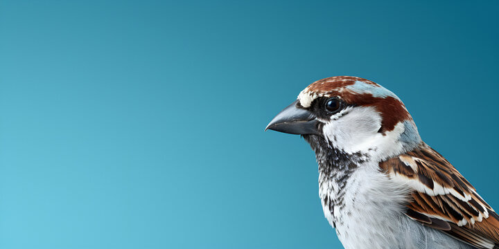 House sparrow sitting and thinking on a wall, Little sparrow on a sand, Portrait of a seated sparrow, generative AI

