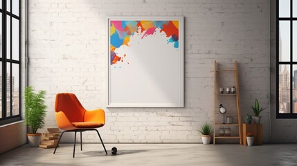 3D Mockup poster empty Blank Frame, hanging on an abstract graffiti wall with stones, dry fruits, a...