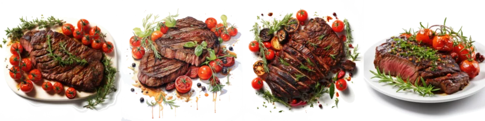 Fotobehang Grilled Steak with Roasted Tomatoes Hyperrealistic Highly Detailed Isolated On Transparent Background Png File © Wander Taste