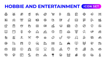 Set of outline hobbies and entertainment icons.Thin outline icons pack.