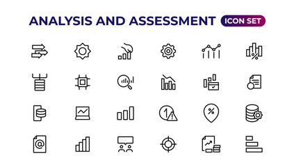 Analysis and assessment line icons collection.Thin outline icons pack. - obrazy, fototapety, plakaty
