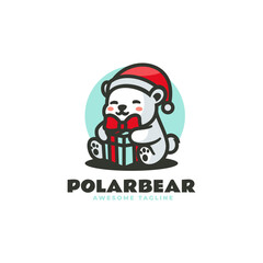 Vector Logo Illustration Polar Bear Mascot Cartoon Style.