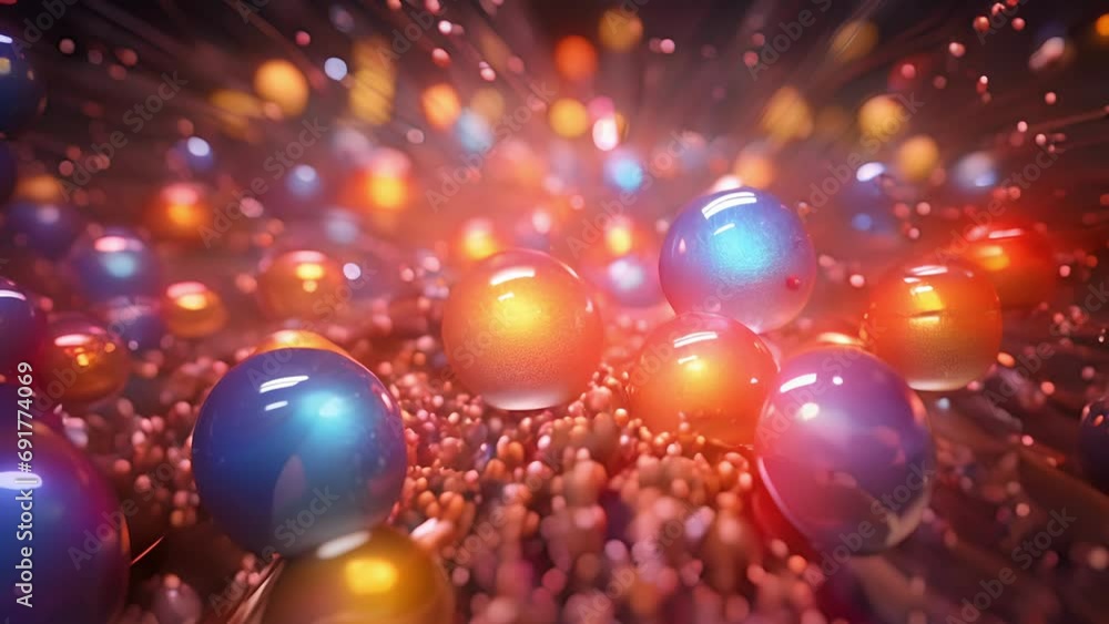 Poster closeup of a simulation showing the dynamic dance of quarks within a proton, their colorful interact