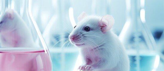Scientist experiments on lab rats to study tumors and modified substances, including cute ones. - obrazy, fototapety, plakaty