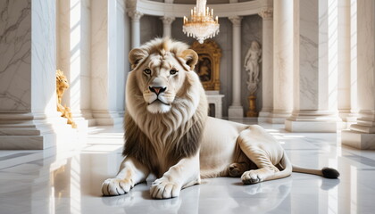 The White Lion’s Throne: Majestic Art in a Marble Room