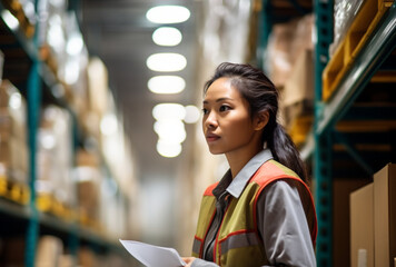 Asian woman working in warehouse