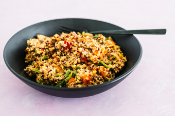 quinoa with mixed veggies, plant-based food