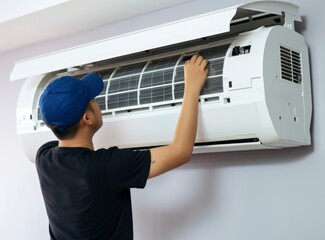 Professional HVAC Technician Inspecting and Maintaining Air Conditioning