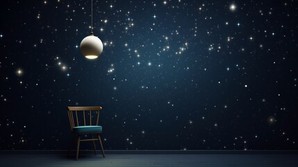 Fototapeta premium 3D Mockup poster empty Blank Frame, hanging on a starry night sky wall, above an astronomer's observatory-themed display room