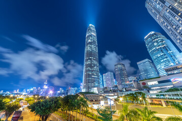 Skyline of downtown district of Hong Kong city at night - 691777819