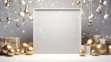 3D Mockup poster empty Blank Frame, hanging on a shimmering starscape background with silver and...