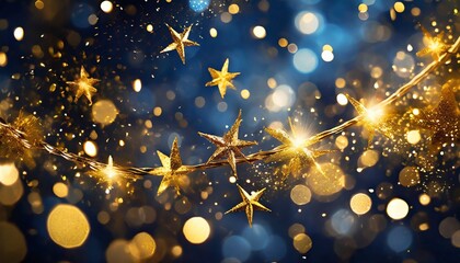 golden christmas background with stars,  Christmas, featuring a navy background shimmering with golden stars, sparkling lights, and a rich gold foil texture, holiday splendor