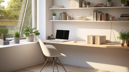A minimalist workspace bathed in natural light, with a clutter-free desk and modern ergonomic furniture promoting productivity. --ar 16:9 --v 5.2 - Image #2 @sajawal
