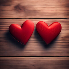 two hearts on wooden background