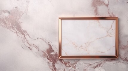 Cosmetic Elegance, Luxurious Makeup Palette, Rose Gold Lipstick on Marble Surface fully empty Blank Frame,