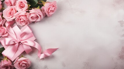 Ribbon bow, and roses. Your message, perfectly framed in the available copy space.