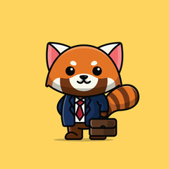 Cute manager red panda cartoon vector illustration animal proffession concept icon isolated