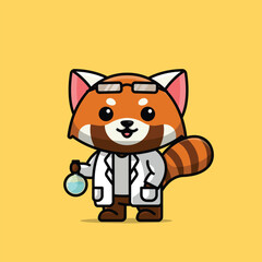 Cute scientist red panda cartoon vector illustration animal proffession concept icon isolated