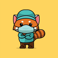 Cute surgeon red panda cartoon vector illustration animal proffession concept icon isolated