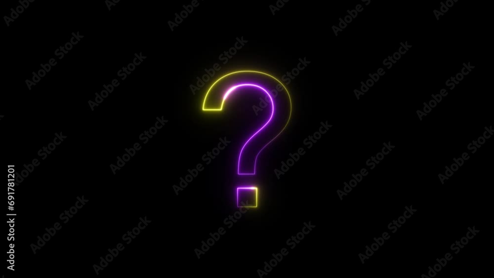 Poster glowing question mark animation. stroke question mark animation on black background. question mark, 