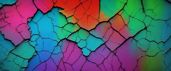 Cracked paint on the wall. 3 d illustration - abstract colorful rainbow background. Best design for your ad, poster, flyer. Abstract texture background - obrazy, fototapety, plakaty