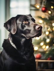 Portrait of dog with Christmas background