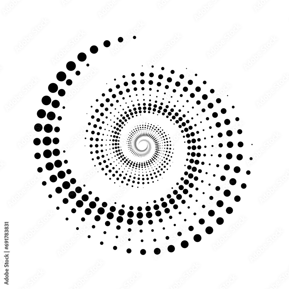 Aufkleber Dotted spiral lines element. Radial spinning halftone form. Circle swirl dots shape. Abstract geometric background for poster, banner, logo, icon, collage, tattoo, presentation, booklet. Vector sign