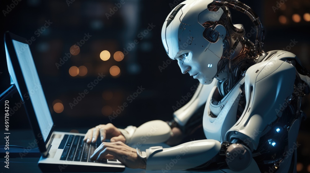 Leinwandbilder a robot writing on a computer. generative ai.