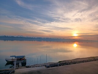 sunrise over the Mekong River, Thailand.