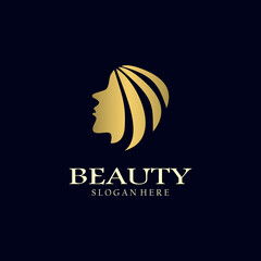 Women's hair salon with modern gold logo design. Premium Vector beauty logo.