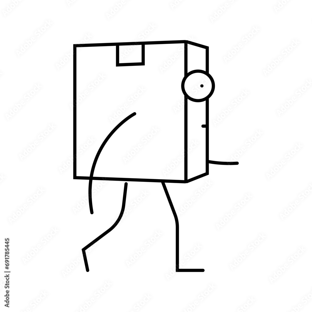 Poster go cardboard box character line icon vector. go cardboard box character sign. isolated contour symbo
