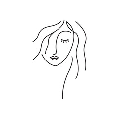 beautiful line art woman logo illustration design vector icon symbol