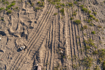 Sand ground with tire tracks