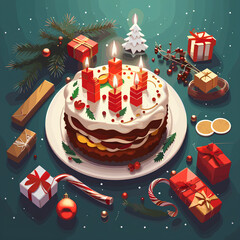 christmas table setting, cake, xmas