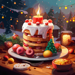 christmas table setting, cake, xmas