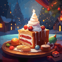 christmas table setting, cake, xmas
