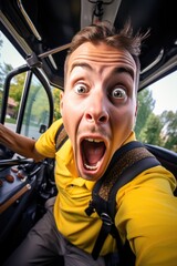 Surprised shocked school bus driver