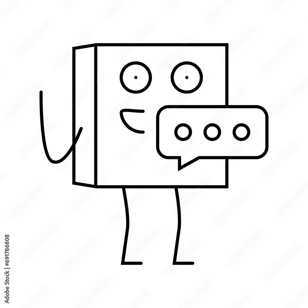 Poster speak cardboard box character line icon vector. speak cardboard box character sign. isolated contour