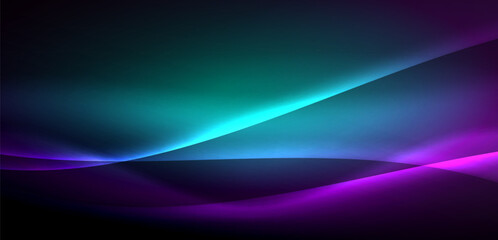 Dynamic waves in ethereal glow of neon lights. Concept merges fluidity of motion with vibrant allure of neon, crafting entrancing backdrop that embodies both vitality and futuristic sophistication