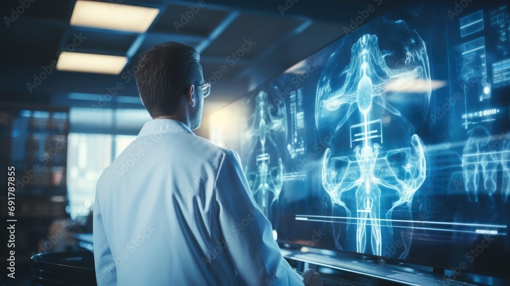 Aufkleber doctor monitoring the condition of patients using innovative technologies in modern treatment of peo