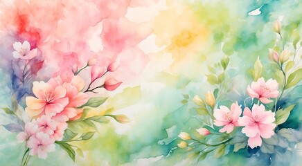 Fototapeta na wymiar Watercolor spring flowers abstract background
