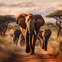 Elephants roaming freely in the African savannah