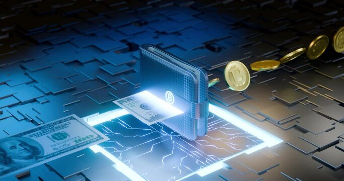 Futuristic world concept of converting dollars into cryptocurrencies for use in exchange.